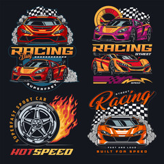 Drag racing set flyers colorful