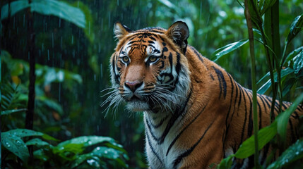 Obraz premium Wildlife photo of a sumateran tiger in the jungle