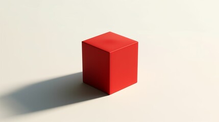Fototapeta premium Red cube on a beige background with shadow. Minimalist art and design concept.