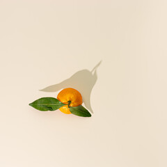 Top view juicy orange yellow tangerine as trend photo minimal style, Natural citrus fruit with...