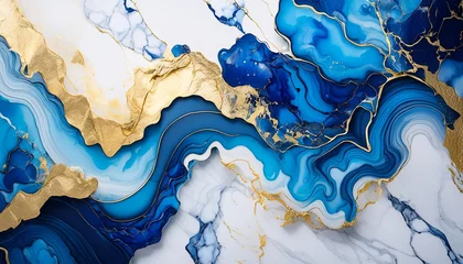 Beautiful marble pattern with swirling blue and gold hues. Natural material.