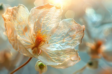 The sunlight shining through the translucent petals, creating a stunning display of light and shadow