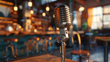 Microphone. Microphone close-up. A pub. Bar. A restaurant Classical music Music