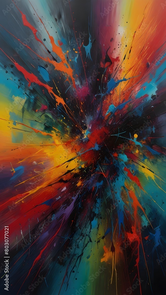 Poster abstract colorful background with splashes of paint on a black background generated by ai