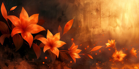 Artistic representation of orange flowers amidst dark, terrestrial background