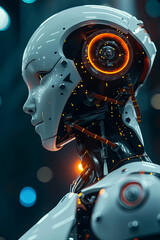 3D rendering artificial intelligence AI research of robot and cyborg development for future of people living. Digital data mining and machine learning technology design for computer brain
