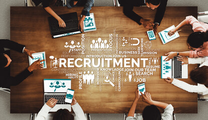 Human Resources Recruitment and People Networking Concept. Modern graphic interface showing...