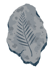 Archeology fossil stone with print of extinct plants. Archeology and paleontology. Cartoon vector illustration