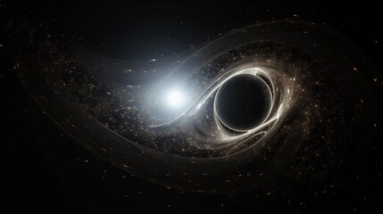 Two black holes oribiting each other with white hues around it in space
