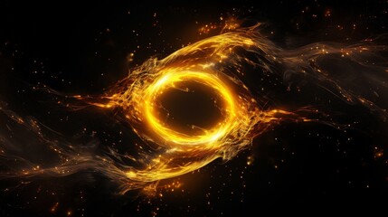 A black hole with yellow flames in space