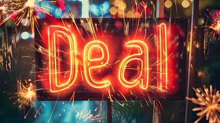 excitement of savings with a dynamic banner displaying the word "Deal" surrounded by exploding fireworks, evoking the thrill of a great bargain.