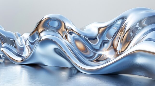 Surreal liquid metal silver waves in a minimalist style, ideal for backgrounds and contemporary art illustrations