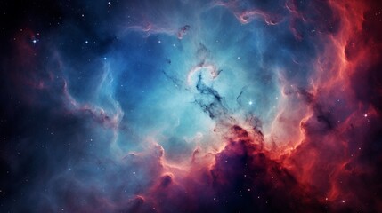 Naklejka premium A nebula in outer space with blue and red hues