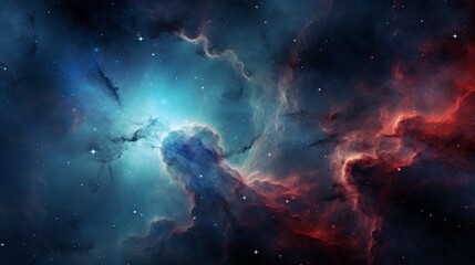 A nebula in outer space with blue and red hues