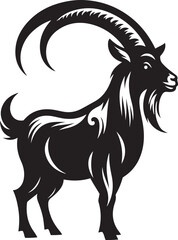 Goat with long horns silhouette vector illustration.
