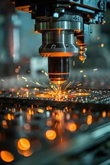A worker using a highpowered laser to cut auto parts with precision in a modern factory