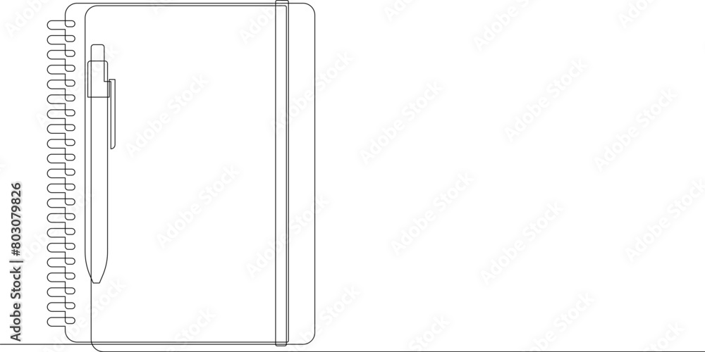 Aufkleber single continuous line drawing of notebook with a pencil. writing business draft on office notes con