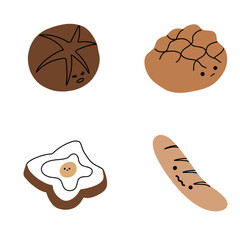 Set of Four Bread Icons in Flat Design