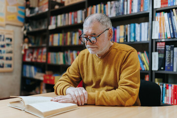 Literary Voyage Portrait of a Senior Man Lost in Books