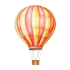 AI-Generated Watercolor Pink and Yellow Hot Air Balloon Clip Art Illustration. Isolated elements on a white background.