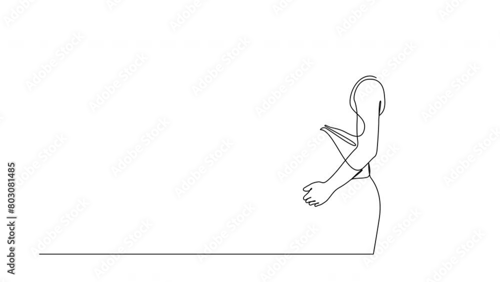 Poster animated continuous one line drawing of pregnant woman. self drawing animation by single line.