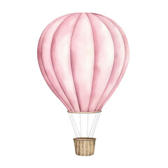 AI-Generated Watercolor Pink Hot Air Balloon Clip Art Illustration. Isolated elements on a white background.