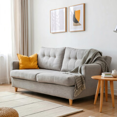 Canvas mockup in minimalist interior background with armchair and rustic decor.Front view. 3d rendering
