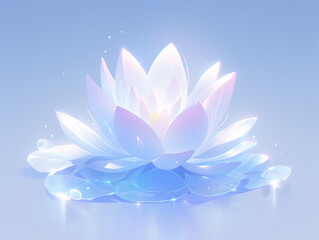 3D cartoon transparent glass material lotus lotus flower icon
