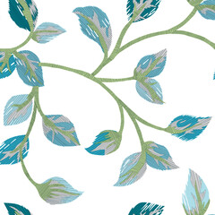 Fototapeta na wymiar seamless leaves pattern on gold branchers with white background.