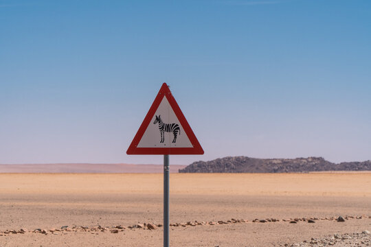 Zebra warning sign along the C27, Namibia