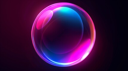 Abstract glowing sphere with colorful neon rings on a dark background, conveying a futuristic vibe.