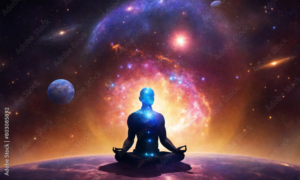 Wall mural meditating in the universe - ai generated