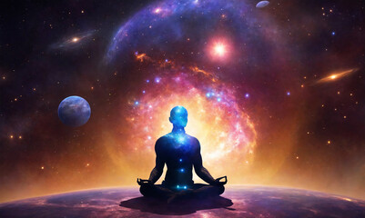 Meditating in the universe - AI generated