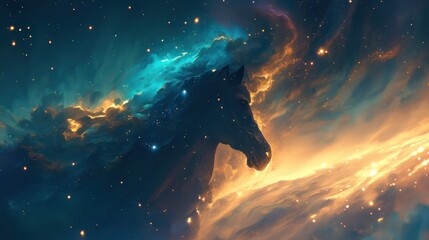Fototapeta premium a dark cloud of gas and dust that resembles a horse's head. 