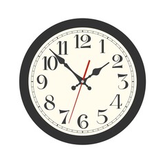 Black classic round wall clock isolated on white background