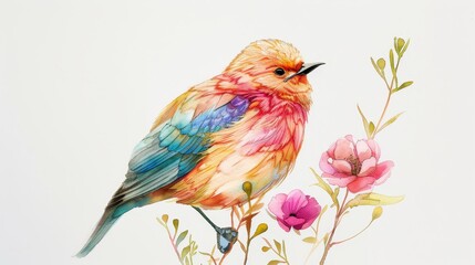 Brightly colored bird on flowers, suitable for vibrant home decor