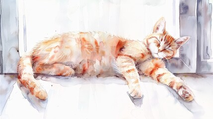 Relaxed orange tabby cat sleeping, suitable for pet care and animal lovers