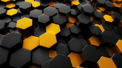 dynamic black and yellow hexagon pattern futuristic abstract background