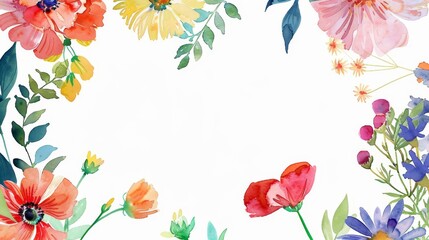 Floral watercolor frame, perfect for wedding invitations and spring designs