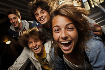 Fototapeta premium Teenagers laughing on staircase
