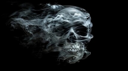 eerie white smoke trails forming ominous skull shape on black background dark imagery