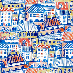 Seamless pattern with a town. .