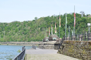flags at Deutsches Eck, Mosel side
