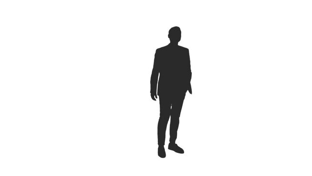 Black and white silhouette young adult man standing and looking at something on transparent background, Full HD footage with alpha channel 