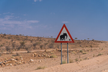 Elephant warning sign near Twyfelfontein, Namibia