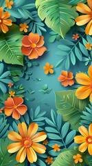 Paper cut spring flowers .Colorful Floral Bouquet Amidst Lush Garden