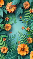 Paper cut spring flowers .Colorful Floral Bouquet Amidst Lush Garden