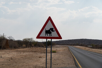 Warthog warning sign in Namibia
