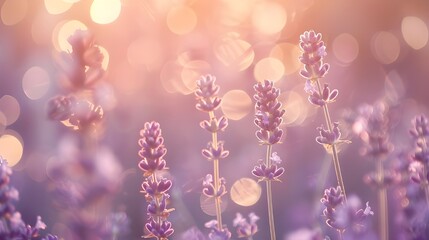 banner close-up purple flowers lavender, illuminated by the sun, blossom, concept summer