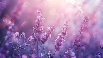 banner close-up purple flowers lavender, illuminated by the sun, blossom, concept summer